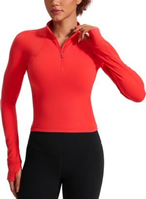 CRZ YOGA Women's Butterluxe Long Sleeve Workout Shirts Half Quarter Zip Sweatshirt Athletic Crop Tops Collared T-Shirts