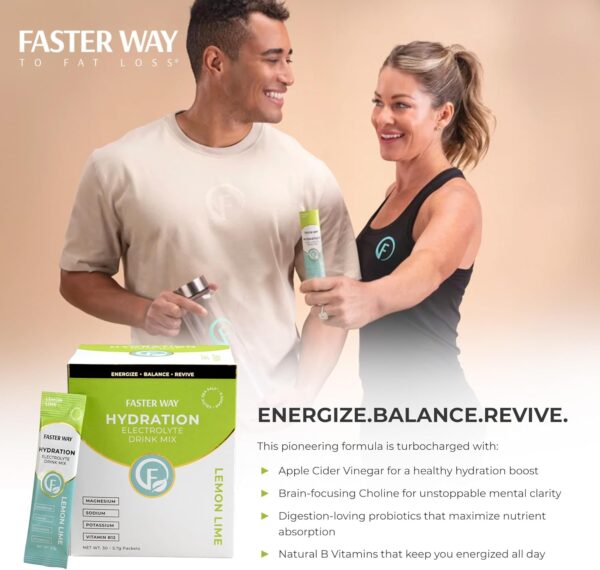 Faster Way - Hydration - Electrolyte Drink Mix- Lemon Lime Flavor with Apple Cider Vinegar, Choline for Brain & Probiotics for Gut Health - 30 Counts