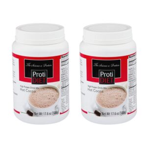 Protidiet High Protein Hot Cocoa Drink Mix 17.6 oz Canister (2 Pack) - Low Calorie (90 calories per serving), Low Sugar, High Protein (15 Grams), Low Fat, Low Carb