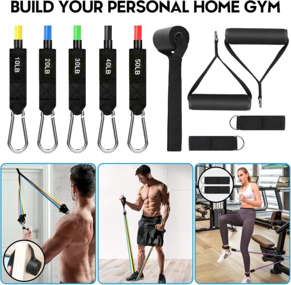 Resistance Bands Set 17pcs, Resistance Band, Exercise Bands Fitness Workout with Wide Handles, Door Anchor, Steel Clasp, Carry Bag, Ankle Straps for Home Gym Outdoor Travel