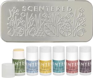 Scentered Aromatherapy Gift Set Discovery Tin - 6X Mini Balms: Sleep Well, De-Stress, Focus, Escape, Happy, Love - Lavender, Rosemary, Ylang Ylang Essential Oils - Aromatherapy Gifts for Women