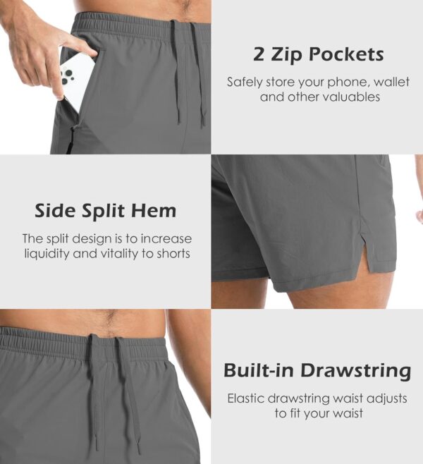 Aolesy Men's Gym Shorts Linerless & Liner - 5" Quick Dry Workout Running Shorts with Zip Pockets Sports Athletic Shorts