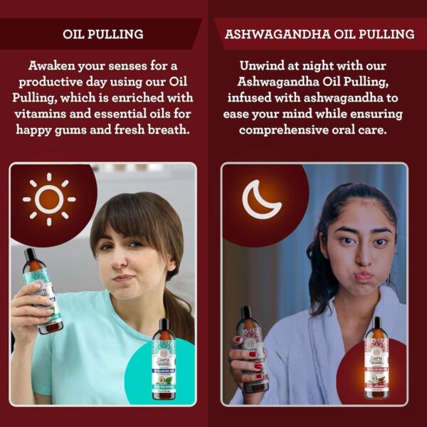 GuruNanda Ashwagandha Oil Pulling with Neem, & Pure Essential Oils (8 Fl Oz) - Ayurveda-Inspired Formula for Daily Oral Care - Alcohol & Fluoride Free