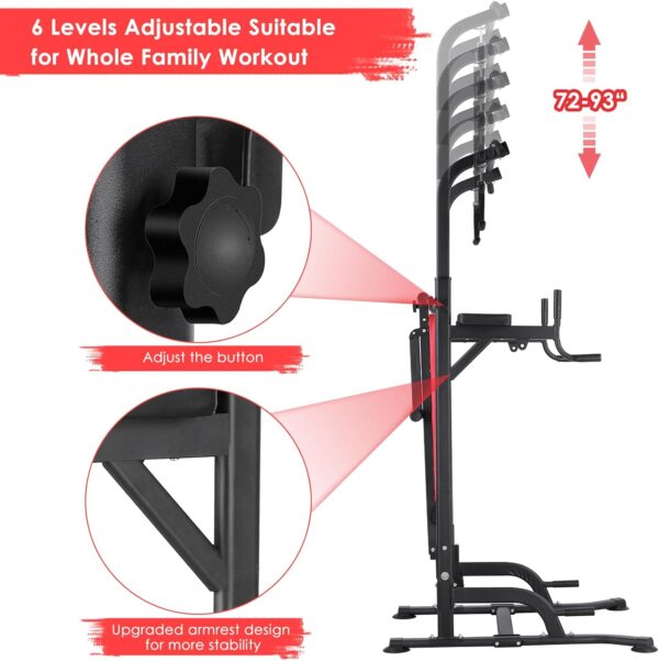 Arlopu Power Tower with Bench, Pull Up Bar Stand, Dip Bar w/Folding Bench 4 Ropes Strength Training, Multi-Function Fitness Equipment for Home Gym, Adjustable Heights and Angles Dip Station, 400LBS