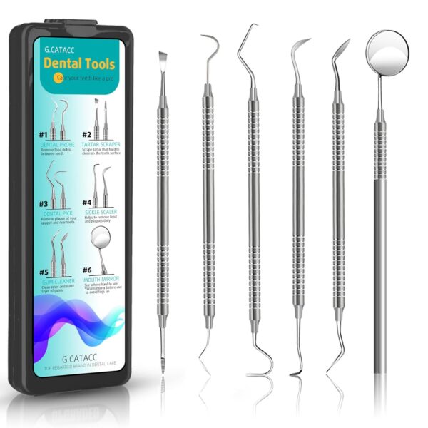Dental Tools, Dental Pick for Teeth Cleaning, Stainless Steel Hygiene Kit with Tooth Scraper Plaque Tartar Remover - with Case