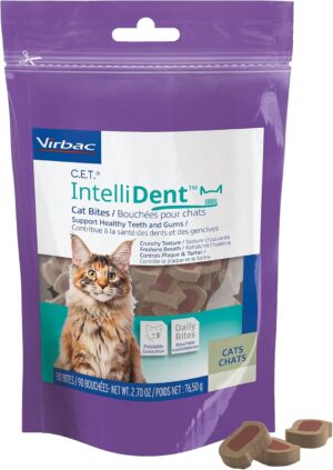 Virbac C.E.T. IntelliDent Cat Bites Dental Care Cat Treats for Healthy Teeth and Gums Fresh Breath Chicken Flavor 90 per Bag