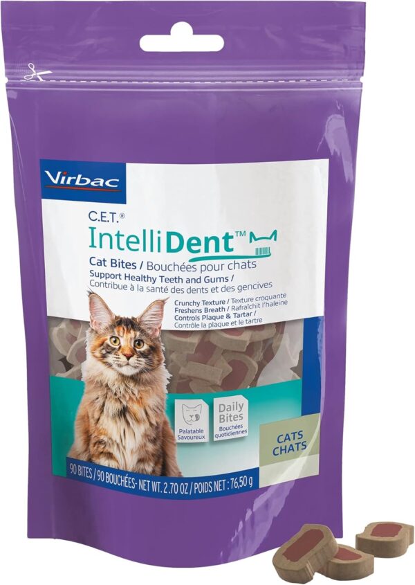Virbac C.E.T. IntelliDent Cat Bites Dental Care Cat Treats for Healthy Teeth and Gums Fresh Breath Chicken Flavor 90 per Bag