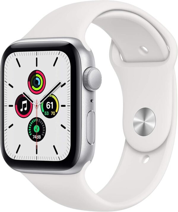 Apple Watch SE (GPS, 44mm) - Silver Aluminum Case with White Sport Band (Renewed)