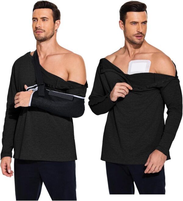 Deyeek Micro Fleece Post Shoulder Surgery Recovery Shirts For Men Chemo Port Access Shirt Snap Full Tear Away Long Sleeve