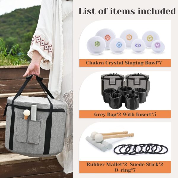 432HZ 7-12 Inch Chakra Symbol Design Frosted Quartz Crystal Singing Bowl with 2 PCS Travel Carry Case Bag for Sound Healing