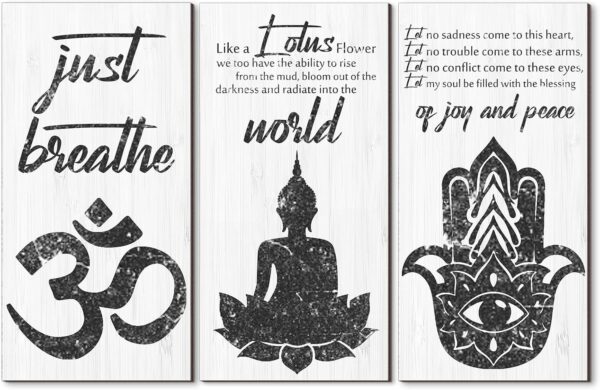 3 Pieces Buddha Quotes Wall Decors Meditation Room Inspirational Wall Arts Zen Meditation Decors Wooden Hanging Decorations for Living Room Home Yoga