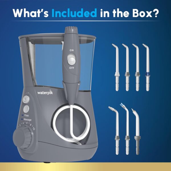 Waterpik Aquarius Water Flosser Professional For Teeth, Gums, Braces, Dental Care, Electric Power With 10 Settings, 7 Tips For Multiple Users And Needs, ADA Accepted, Gray WP-667, Packaging May Vary