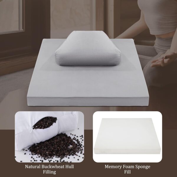 MABOZOO Foldable Meditation Cushion, Ergonomic Meditation Pillow for Sitting on Floor, Pillow Seating with Buckwheat for Adults Outdoor Yoga Tatami, Gray