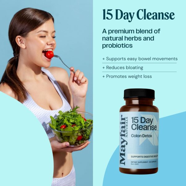 15 Day Cleanse Colon Detox, Dietary Supplement, 30 Capsules, Natural Laxative for Constipation and Digestive Health Supplement