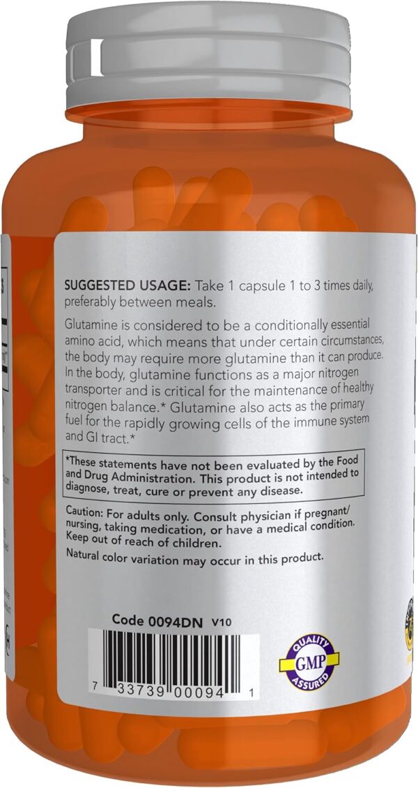 NOW Foods Sports Nutrition, L-Glutamine, Double Strength 1,000 mg, Amino Acid, 120 Veg Capsules