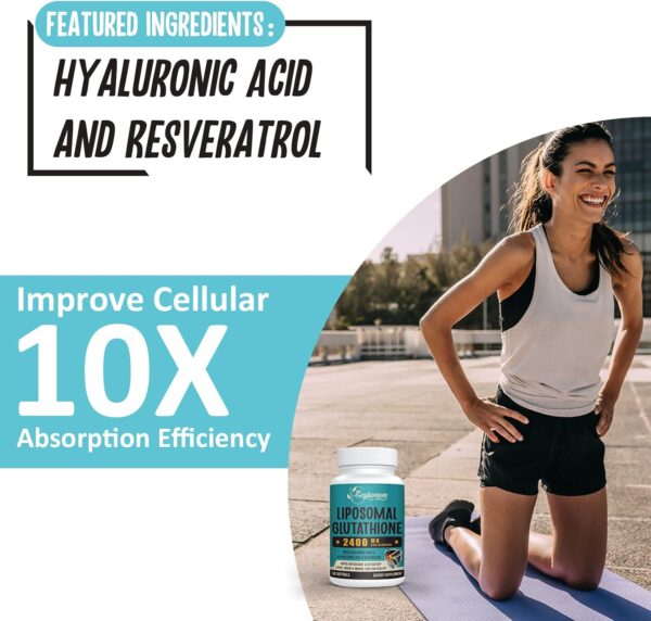 2400 MG Liposomal Glutathione Softgels, Max Absorption, Active Form L-Glutathione Reduced (GSH), with Hyaluronic Acid, Resveratrol, Master Antioxidants for Detox, Brain, Immune System, 240 Softgels