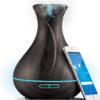 Smart WiFi Wireless Essential Oil Aromatherapy 400ml Ultrasonic Diffuser & Humidifier with Alexa & Google Home Phone App & Voice Control - Create Schedules - LED & Timer Settings Dark Brown