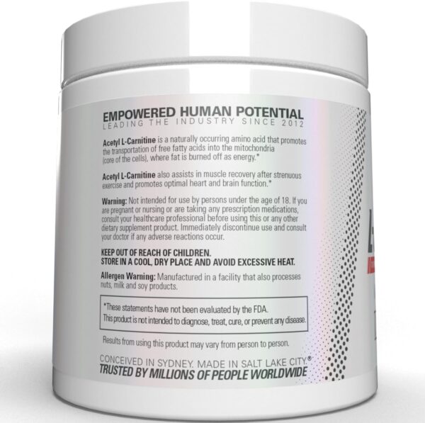 EHP Labs Acetyl L Carnitine Powder - Supports Natural Energy Production, Assists in Healthy Brain Function, Supports Heart Health, Vegan, Gluten Free, Non GMO - 100 Servings