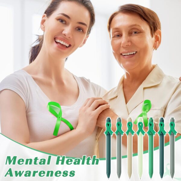 TecUnite 50 Pcs Mental Health Awareness Pens Green Ribbon Ballpoint Pens Bulk Motivational Therapist Alport Syndrome cerebral palsy Awareness Ribbons for Office Charity Favors Supplies Accessories