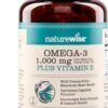 NatureWise Extra-Strength Omega 3 Fish Oil Supplement - 1000mg per Serving - 600 EPA & 400 DHA and Vitamin E - Support for Heart & Brain Health - Lemon Flavor, GMO-Free - 60 Softgels[1-Month Supply]