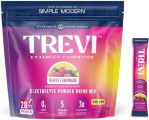 TREVI™ Electrolytes Powder Packets – Sugar Free Hydration Drink Mix Rehydrate Daily Electrolyte Replenisher Hydrates Himalayan Pink Salt Vitamins Trace Minerals No Artificial Dye 28 Ct Berry Lemonade