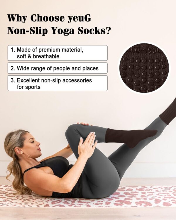 yeuG 4 Pairs Non Slip Pilates Socks with Grips for Women, Grip Socks for Yoga Barre Grippy Crew Socks Woman Sticky Socks