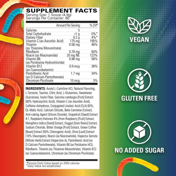 EHP Labs OxyShred Pre Workout Powder - Preworkout Powder with L Glutamine & Acetyl L Carnitine, Energy Boost Drink - Gummy Snake, 60 Servings