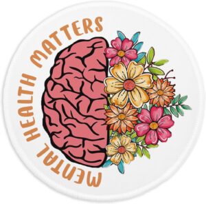 YAZMEEN Funny Brain Mousepad，Mental Health Matters Mouse Pad with Stitched Edge Non-Slip Rubber Base，Office Gift Home Office Computer Desk Accessories，Round Mouse Mat for Laptop Gaming Supplies