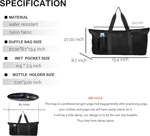 Yoga Mat Bag with Shoes compartment & Wet Compartment & shoulder bag &crossbody yoga bag large yoga bag with Yoga Mat Holder Yoga Bag with Adjustable Mat Strap for Women Men