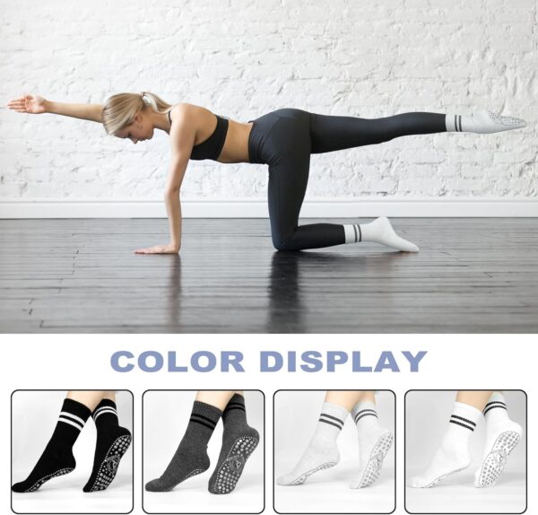 HYCLES 3 Pairs Grip Pilates Socks for Women, Non-slip Yoga Athletic Slipper Socks for Workout Hospital