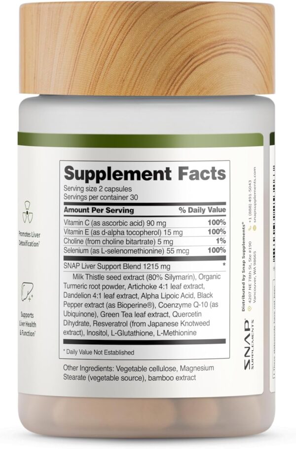 Snap Supplements Liver & Detox Support Supplement with Milk Thistle and Dandelion Leaf Extract, Vitamins, Herbs and Antioxidants Supplement for Liver Support and Digestive Health, 60 Capsules