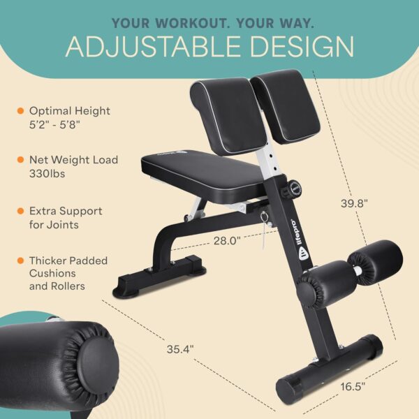 714Tzr3iIhL._AC_SL1500_.jpg Lifepro Roman Chair Hyperextension Bench - Adjustable Back Extension Machine for Glutes, Hamstrings, and Lower Back - Foldable Multipurpose Exercise Equipment for Home Gym