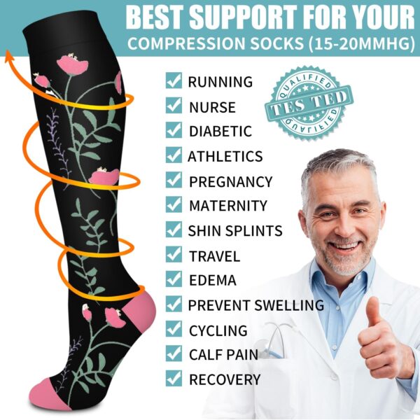 Laite Hebe Compression Socks for Women & Men Circulation(6 pairs)-Graduated Supports Socks for Running, Athletic Sports