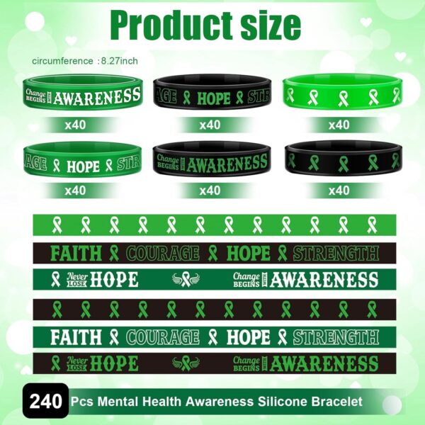 Sosation Mental Health Awareness Bracelet Green Awareness Ribbon Silicone Bracelets with Inspirational Saying Unisex Depression Bracelet for Women Men, 6 Styles