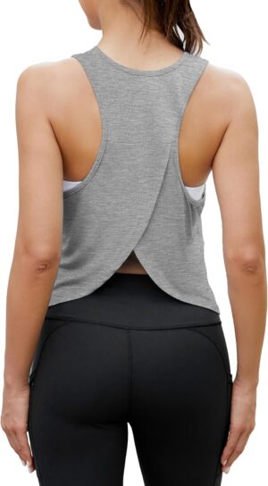 Bestisun Workout Tops for Women Split Back Cropped Yoga Athletic Sports Shirts