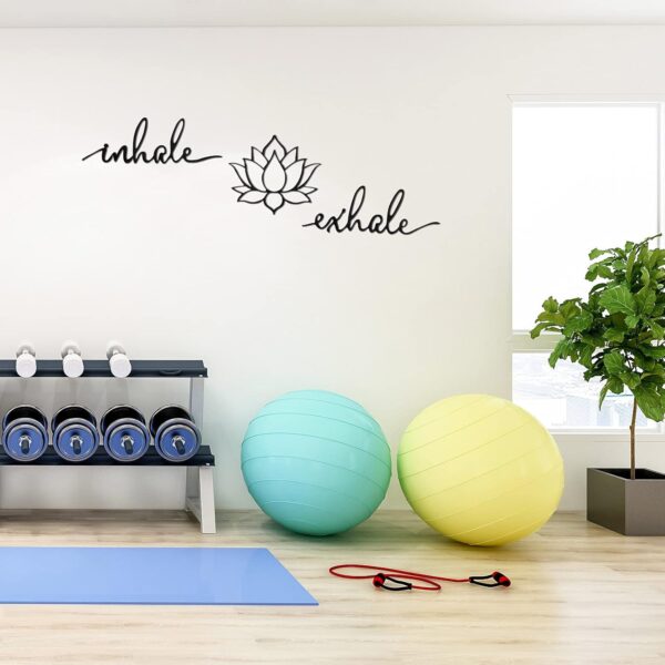 Inhale Exhale Wall Art Yoga Meditation Decor Lotus Flower Wall Art Yoga Sign Decorative Black Metal Meditation Decoration Spiritual Decor for Living Room Bedroom Decor
