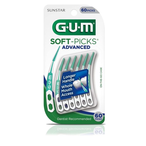 GUM Soft-Picks Advanced, Easy to Use Dental Picks for Teeth Cleaning and Gum Health, Disposable Interdental Brushes with Convenient Carry Case, Dentist Recommended Dental Picks, 60ct