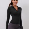 LOMON Womens Long Sleeve Workout Tops Quick Dry Quarter Zip Pullover Crop Yoga Athletic Slim Fit Shirts