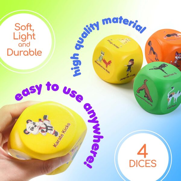Fun Fitness Dice for Kids - Children's Workout Dice and Yoga Dice Set - Fitness Exercise Dice Game with Kids Yoga Poses - Childrens Foam Exercise Dice, Great Kids Exercise Equipment - Kids Ages 3+