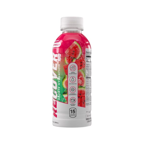 RECOVER 180 Organic Sports Hydration Drink, No Sugar Added, 15 Calorie Sports Beverage, Organic Flavors With Vitamins, Potassium-Packed Electrolytes (16.9 Fl Oz (Pack of 12), Watermelon)
