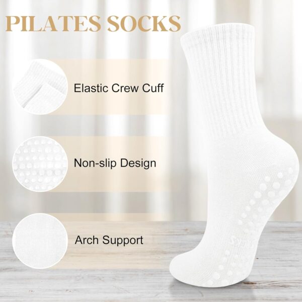 Justay 6 Pairs Pilates Socks with Grips for Women Soft Non Slip Crew Cotton Socks Athletic Workout Barre Hospital Yoga Socks
