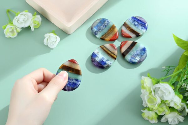 Thumb Worry Stone for Anxiety 7Chakra Teardorp Crystals Healing Stones Meditation Accessories Calm Mental Health Gifts Real Natural Hand Carved Spiritual Decor Anxiety Depression Relief Items