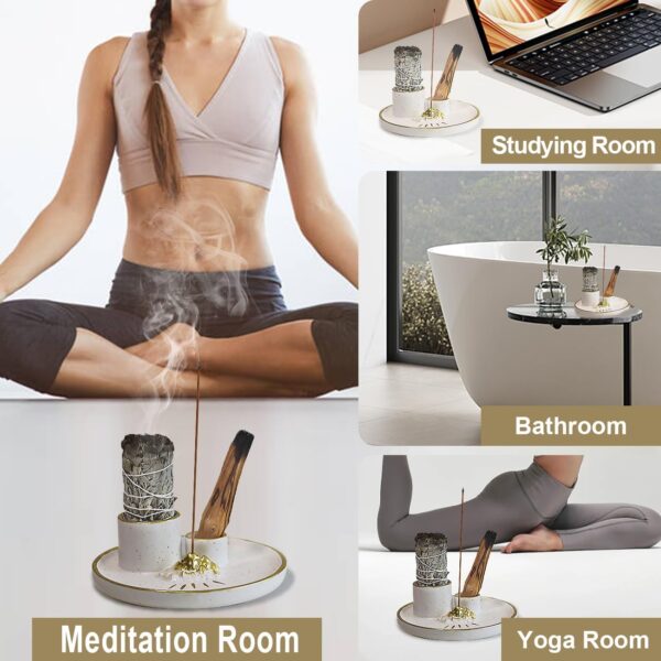 5 in 1 Incense Holder for Meditation, Palo Santo Holder, Ceramic Sage Holder for Burning, Candle Holder, Ashtray, Palo Santo Matches, Meditation Accessories for Meditation Yoga Room