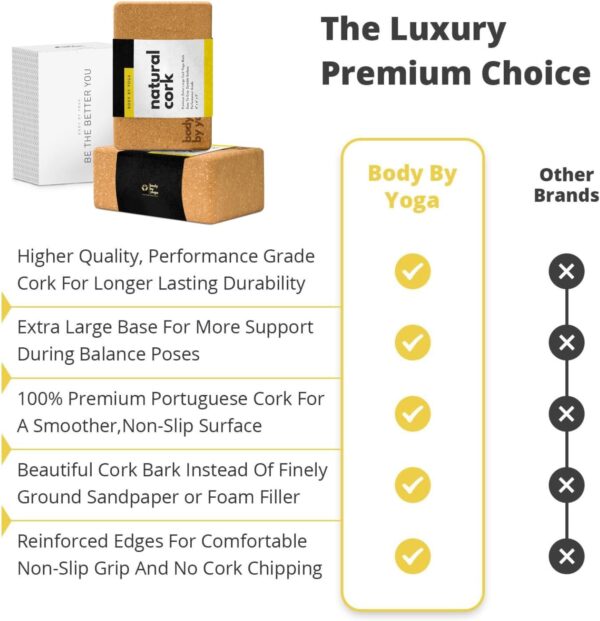 Luxury Cork Yoga Block Set - Extra Large Yoga Blocks with Performance Grade Portuguese Cork | High Density, Non-Slip Support for Safer Balancing | 2 Pack | Extra Long Yoga Strap Included