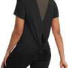 Bestisun Women Short Sleeve Workout Athletic Shirts Tie Back Sports Gym Tops Mesh Yoga Clothes