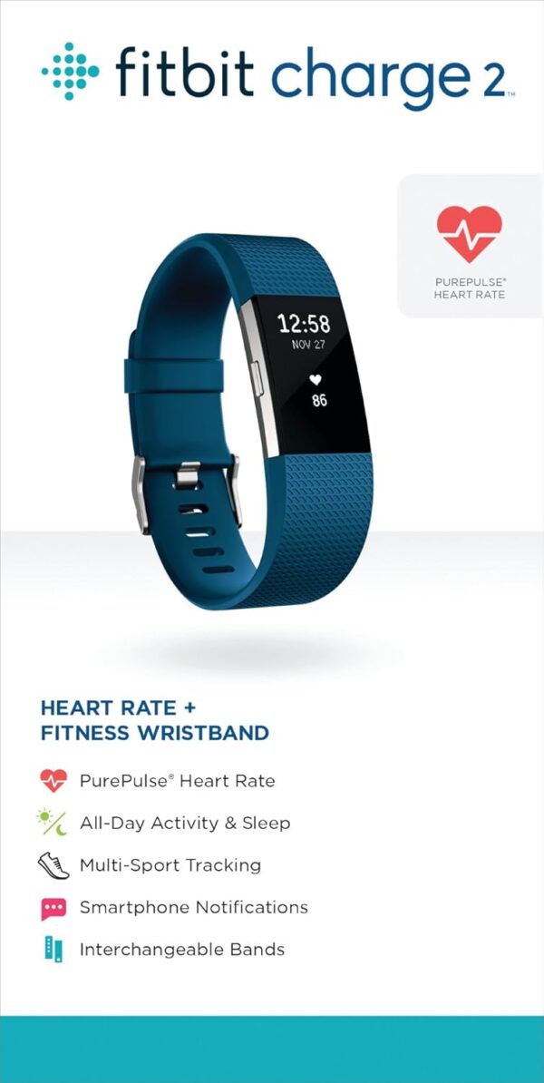 Fitbit Charge 2 Heart Rate + Fitness Wristband, Blue, Large (US Version), 1 Count