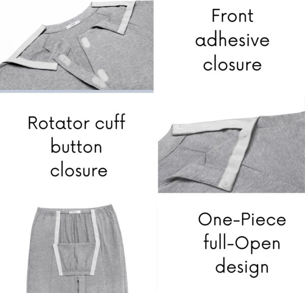 Deyeek Post Shoulder Surgery Shirts for Men Chemo Port Shirts Dialysis Patient Care Tear Away Cotton Pajamas Set