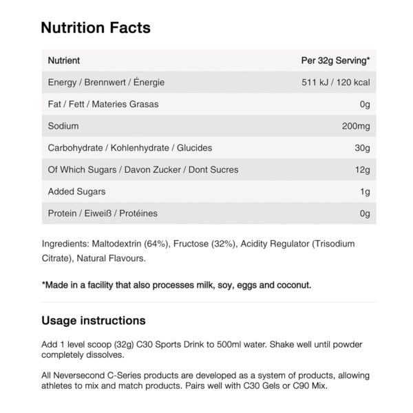 Neversecond C30 Sports Drink, High-Performance Electrolyte Hydration & Nutrition, Never2 Sports Drink Mix for Triathlons, Cycling, Ironman & Marathons – Forest Berry - (640g, 20 Serving-Count)