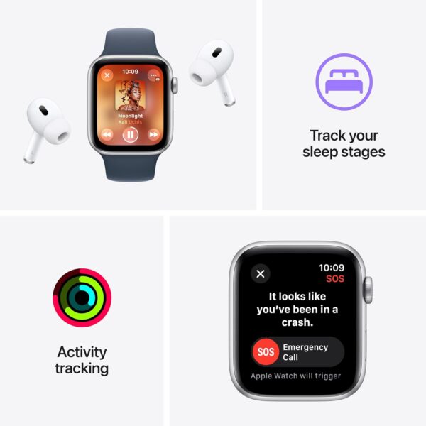 Apple Watch SE (2nd Gen) [GPS 40mm] - Silver Aluminum Case with Storm Blue Sport Band, S/M (Renewed)