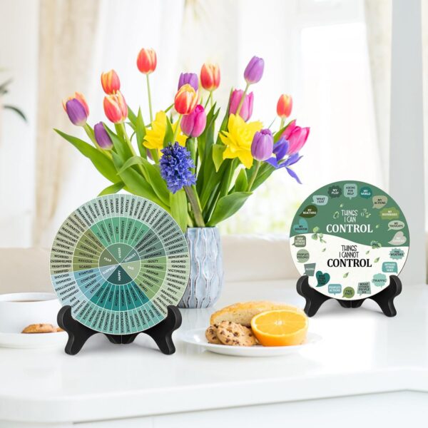 2 Pcs Things I Can Control Therapy Office Desk Decor Feelings Wheel Chart Calming Emotions Wheel Poster Mental Health Feelings Psychology Decor for Home Office Counselor Women Men(Greenery)
